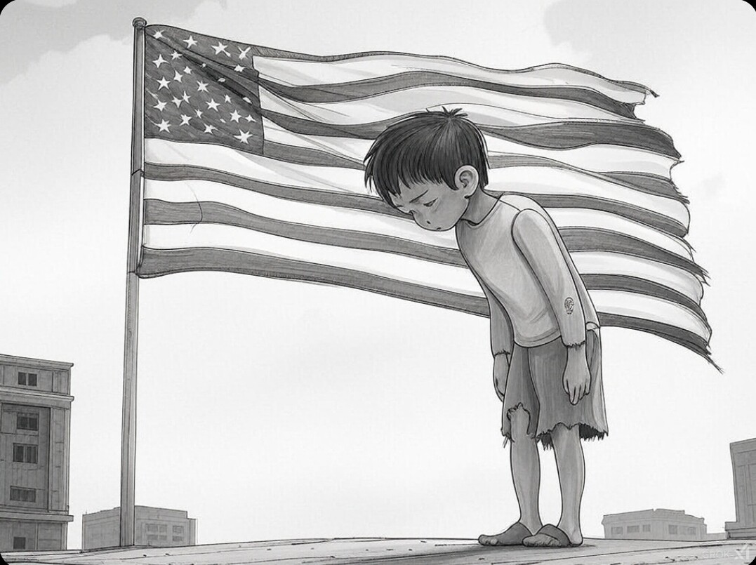 Boy bowing to a dystopian regime