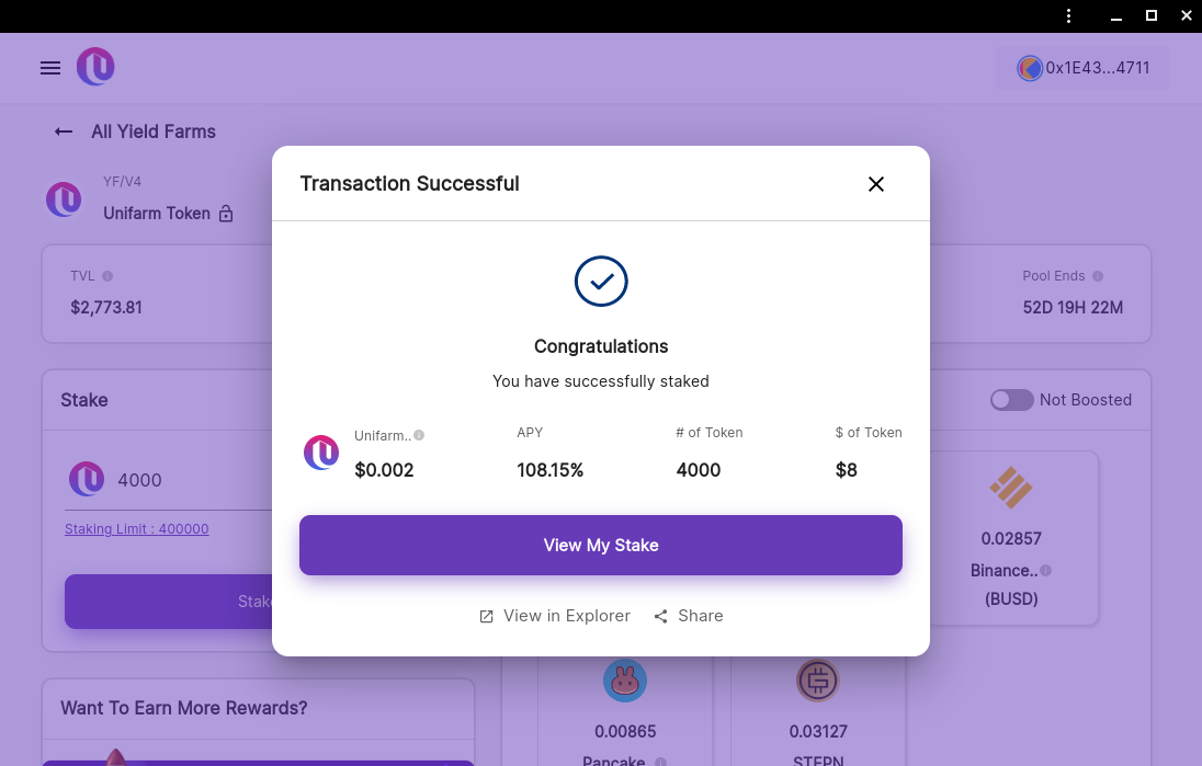 Congratulation on Successful Staking