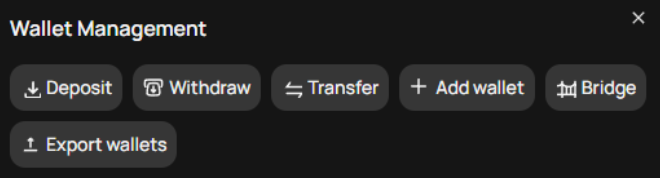 Blazing wallet management menu