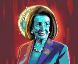 A Cold Nancy Pelosi With Bitcoin Halo by Along Tusk
