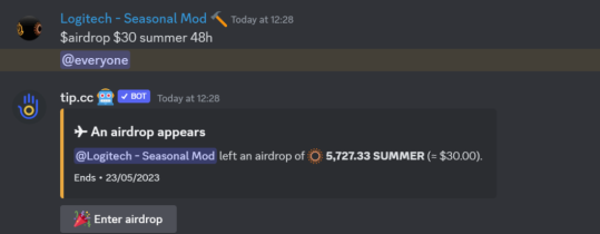 Image displaying tip.cc airdrop feature.