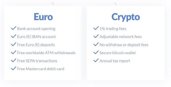 An image of Bitwala's banking and crypto fees