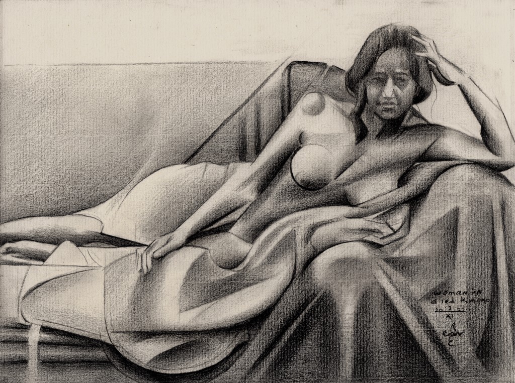 cubist nude graphite pencil drawing