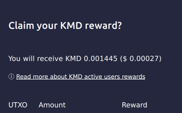 Vista de la app AtomicDEX - función de Recompensas.