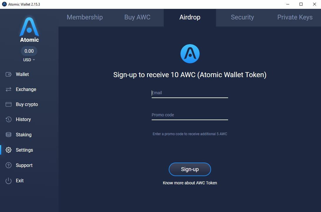 Atomic Wallet Free 15 AWC +5 AWC per referral