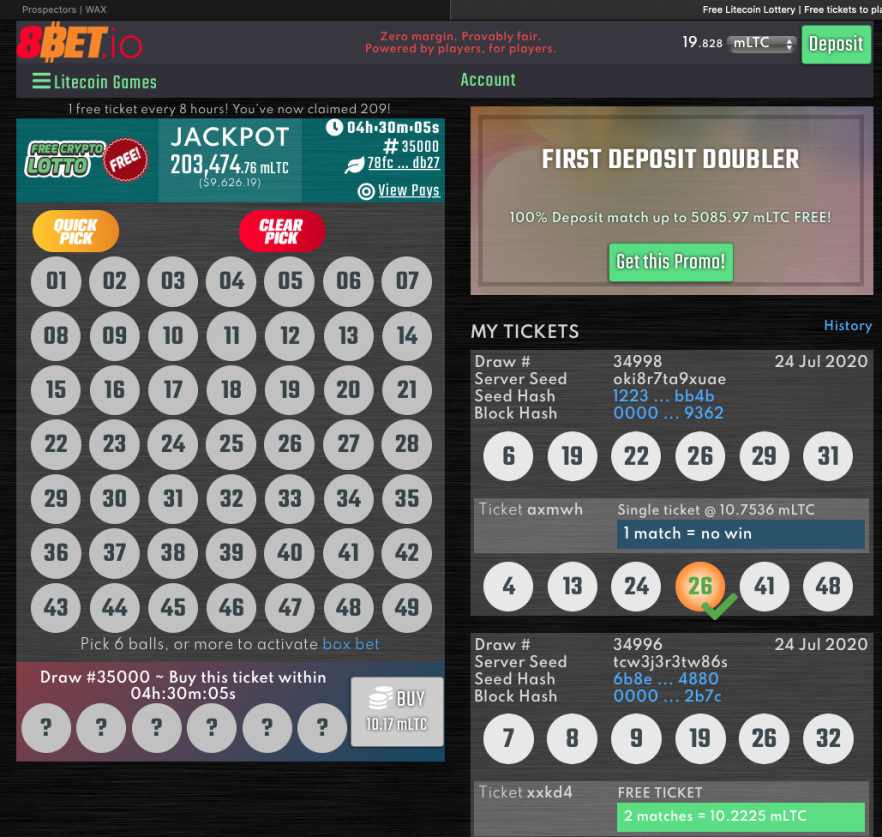 Join 8Bet for Free LTC Lottery Each Day!!! Absolutely FREE! Top prize 9500 USD!