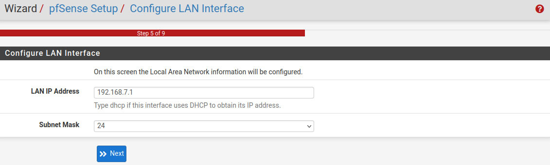step 5 configure LAN pfsense setup wizard