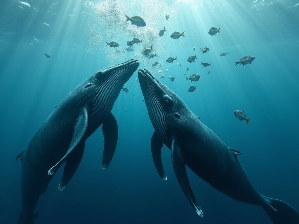 Whales feed on the smaller fish