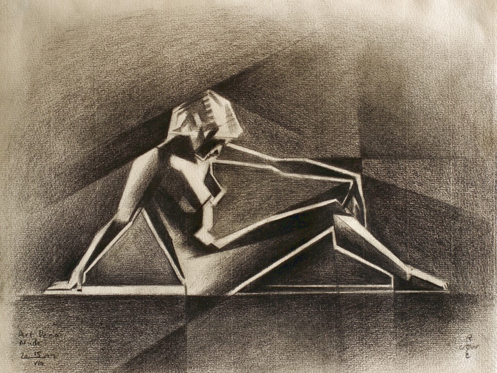 cubist art deco nude grapite pencil drawing