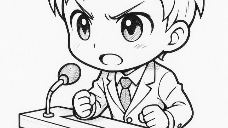 Boy giving a serious speech