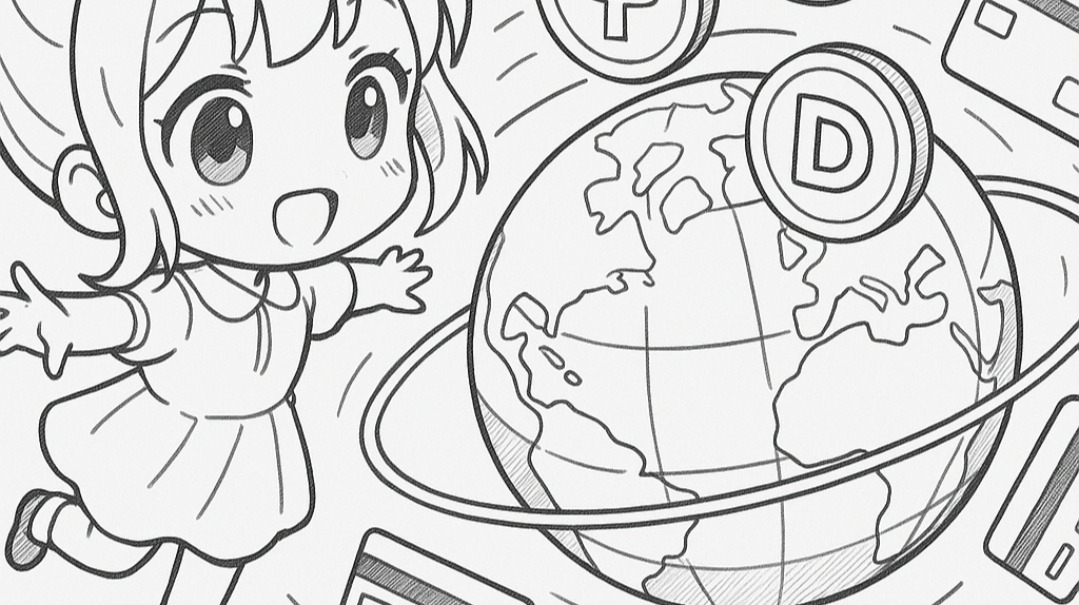 Girl witnessing Visa and crypto encompass the globe