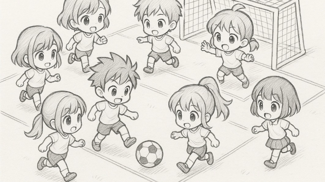Boys and girls playing soccer