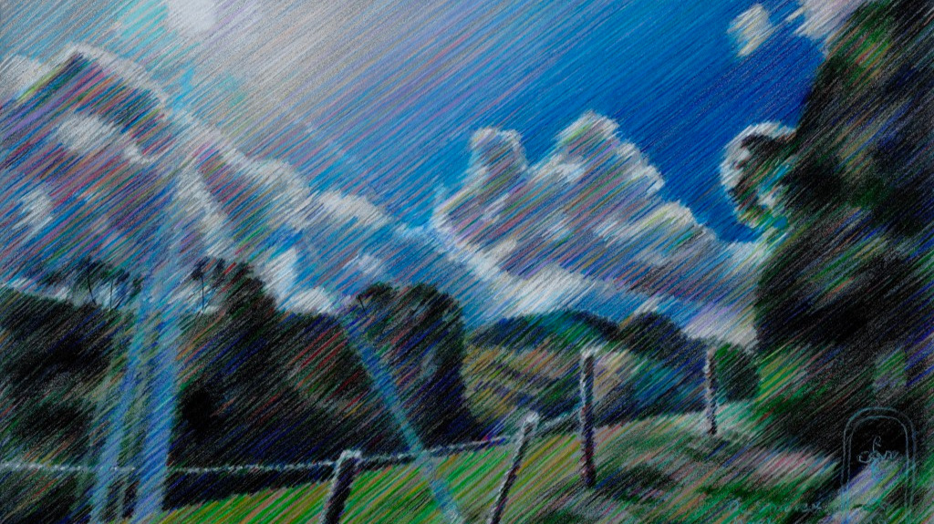 impressionist landscape colored pencil drawing
