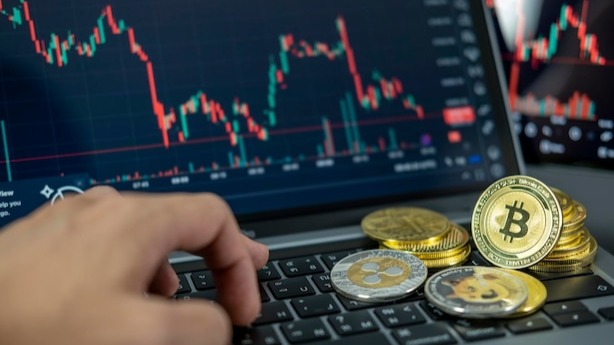 Crypto trading on a laptop