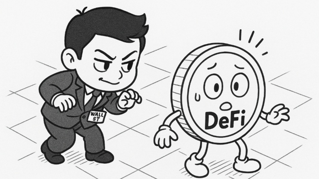 Businessman sneaking behind DeFi