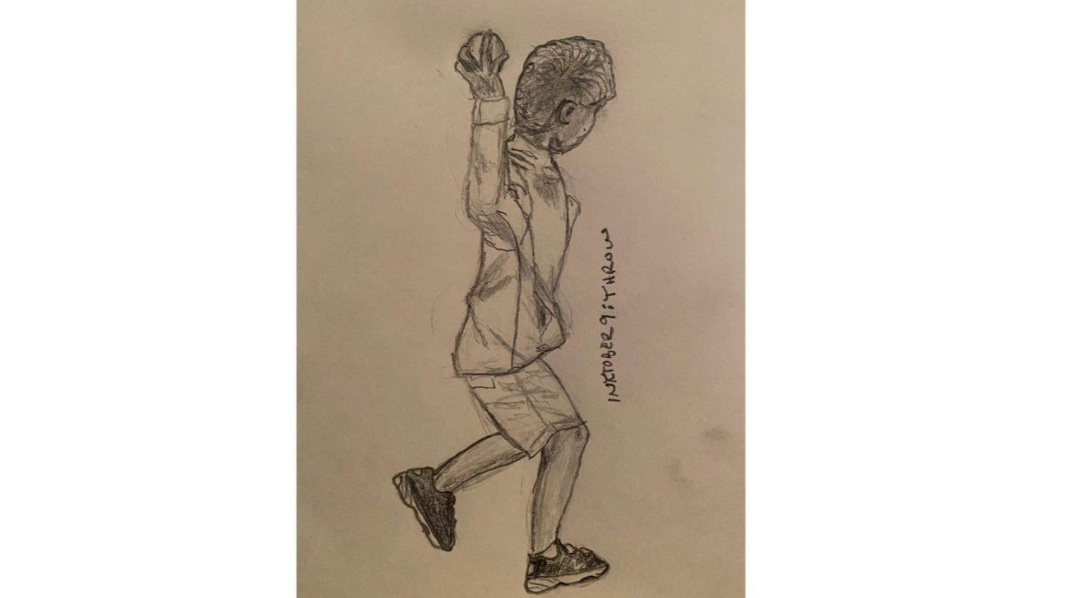 Boy throwing a ball - pencil drawing