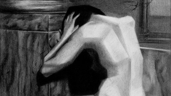 cubist art deco female nude graphite pencil drawing