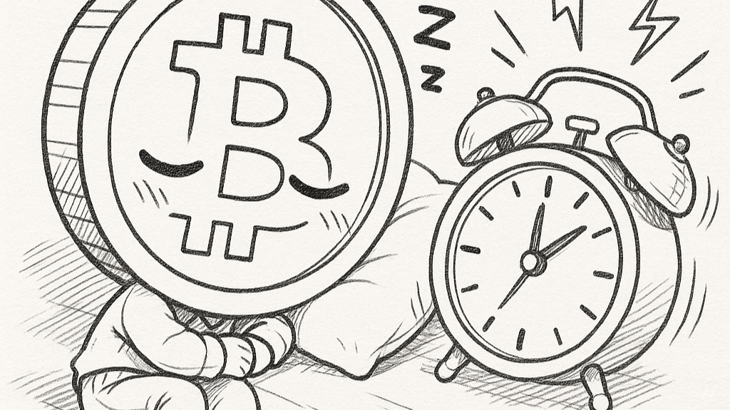 Bitcoin sleeping next to an alarm clock
