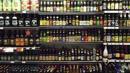 Growlers and singles beer section