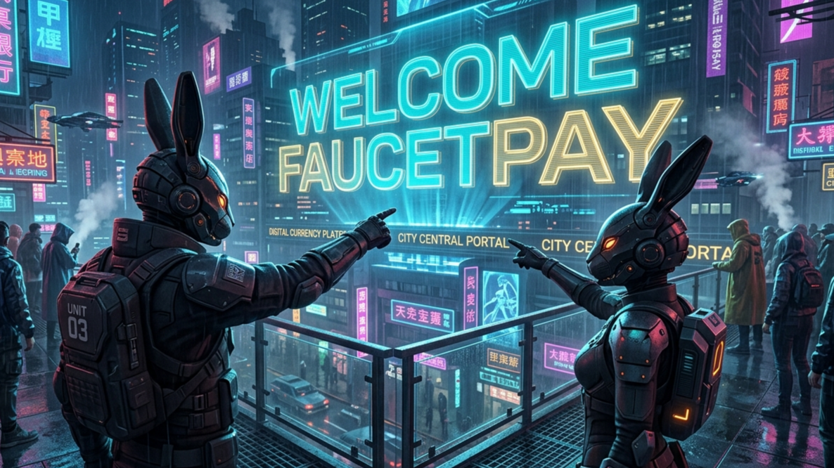 AI Generated humans with rabbit masks own pointing towards a billboard.