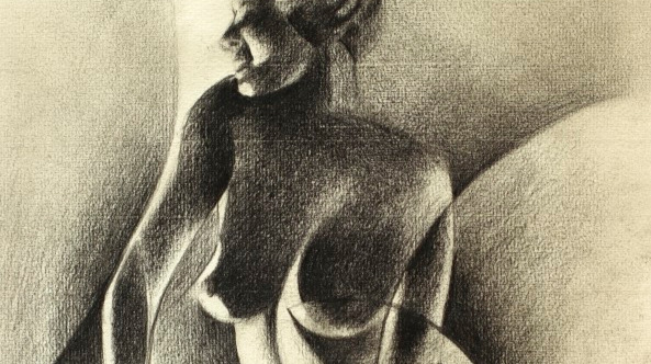 cubist nude graphite pencil drawing