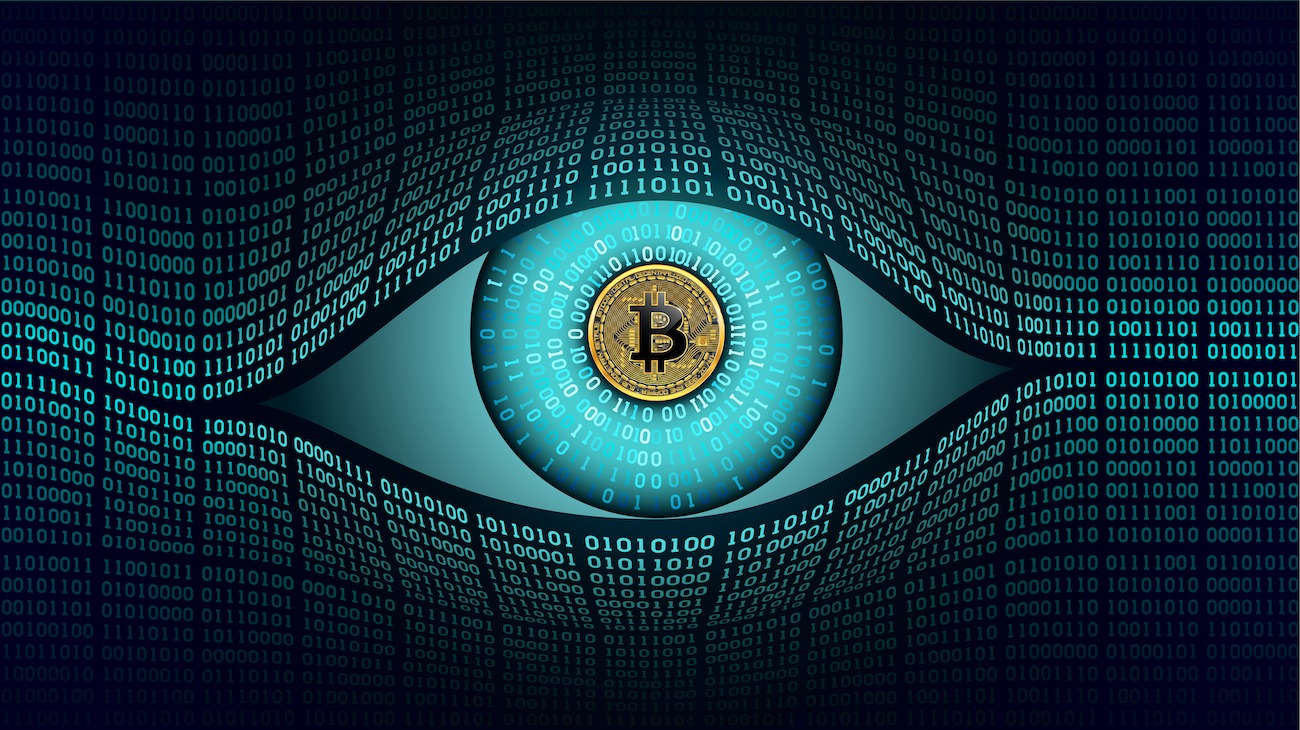 Watching eye w/ Bitcoin logo
