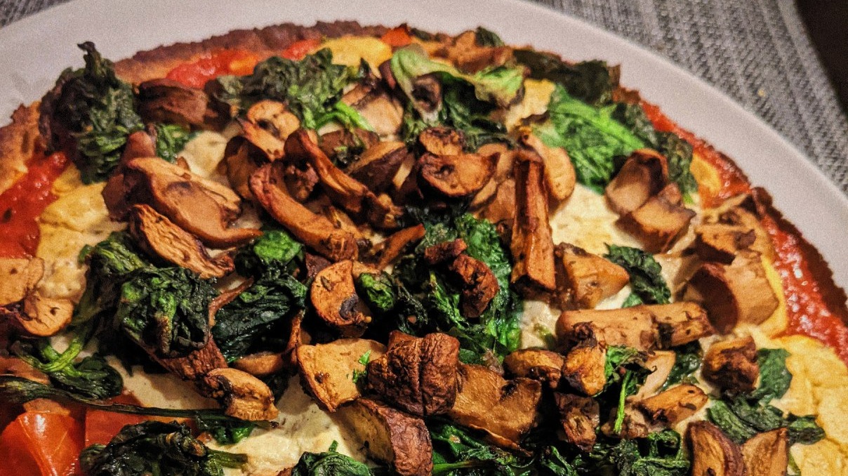My version of pizza on a Wrap topped with mushrooms and spinach