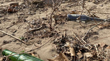 Old bottles washed up on the sand
