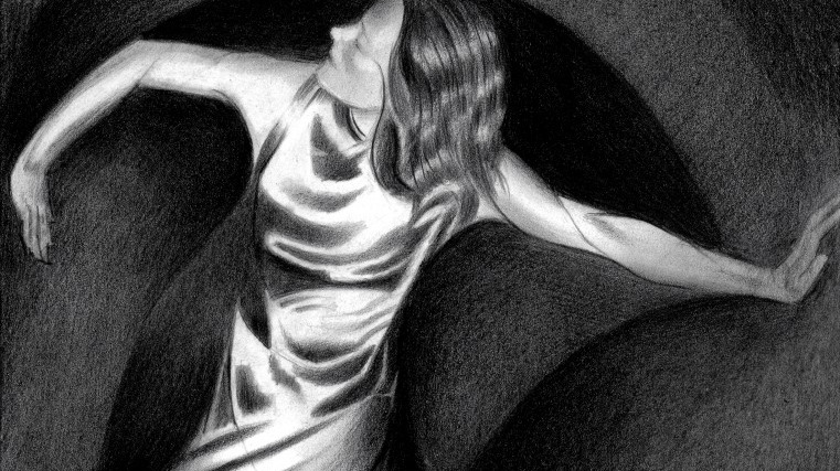 cubist art deco graphite pencil drawing of dancer Darja Collin