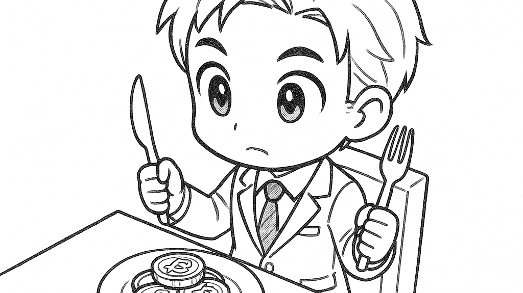 businessman eating crypto coins