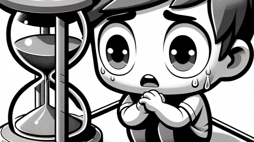 nervous boy looking at hourglass
