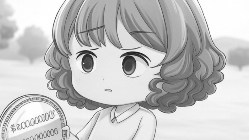 Girl examining "TRILLION DOLLAR" debt coin