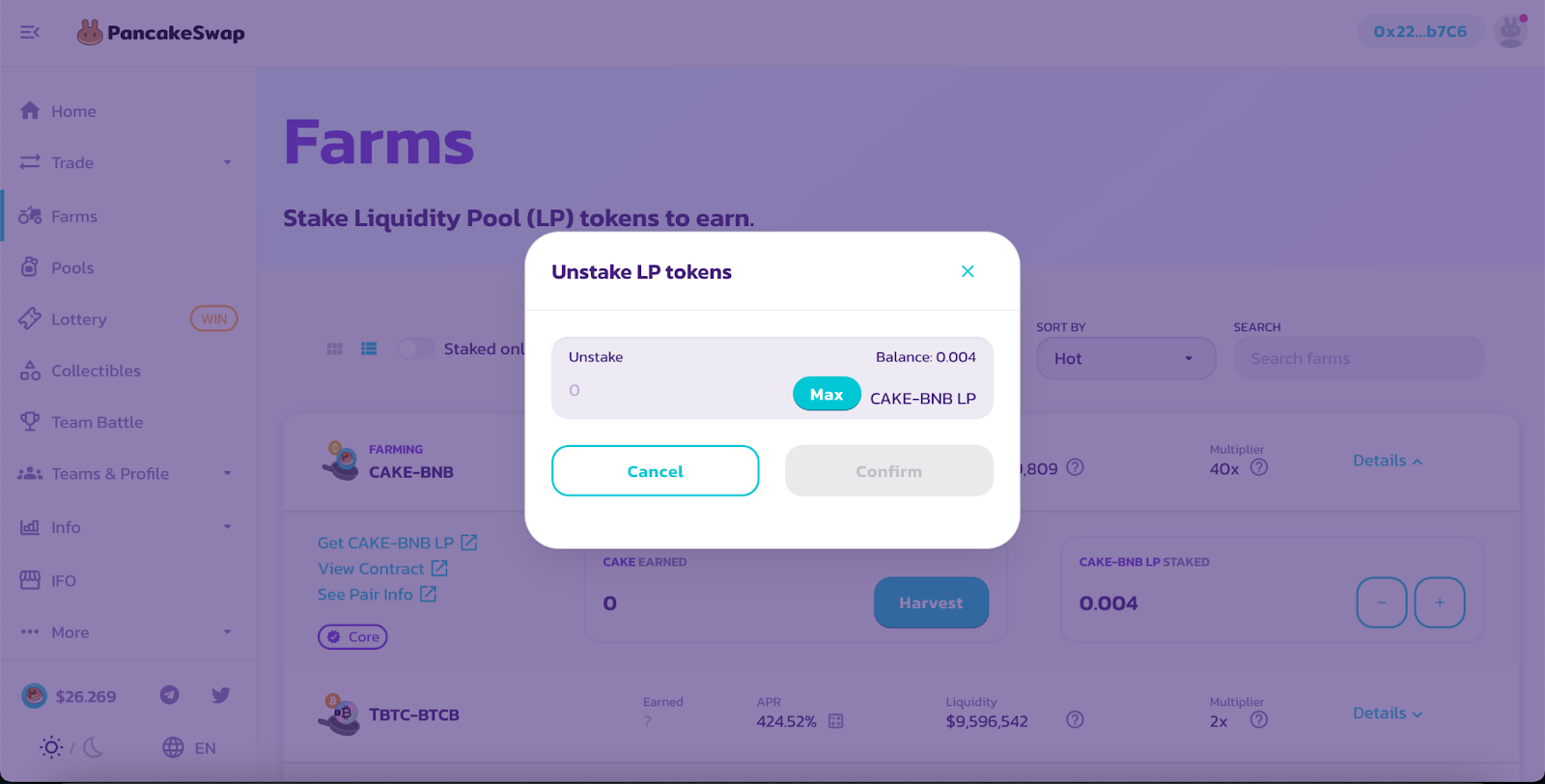 PancakeSwap v.2 How to Unstake Liquidity Pool
