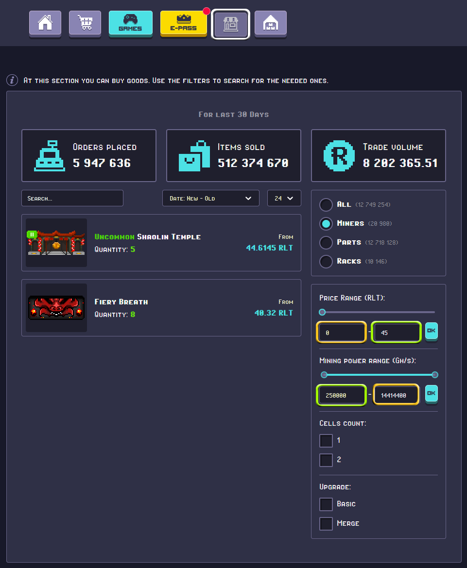 RollerCoin How to get the best priceoutput range in the marketplace