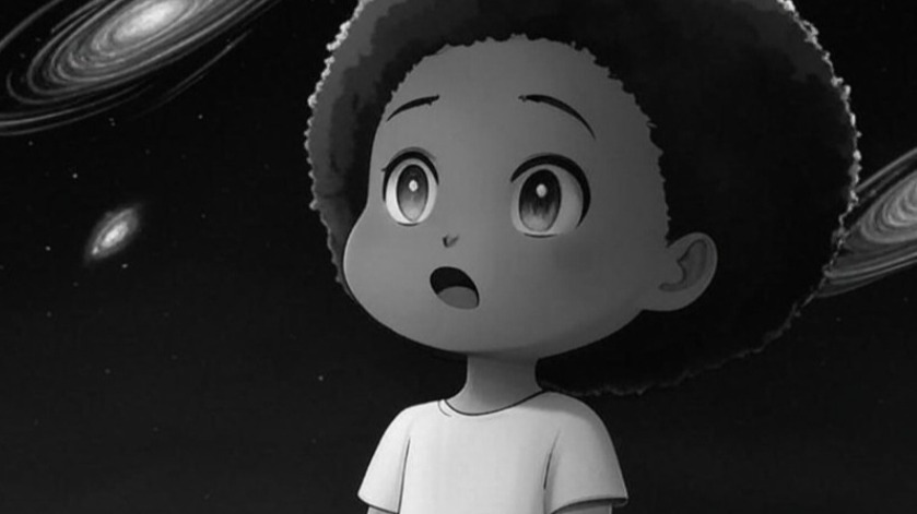 Amazed girl looking at solar system