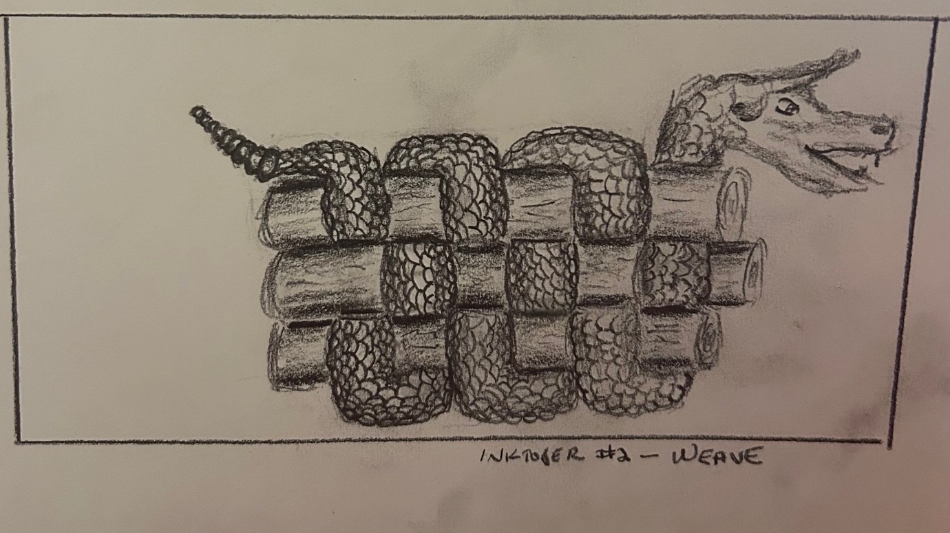 Dragon on logs - pencil