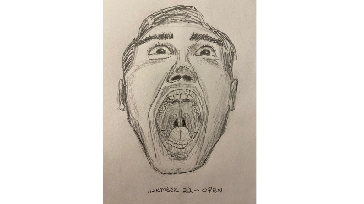 face of man screaming - pencil sketch