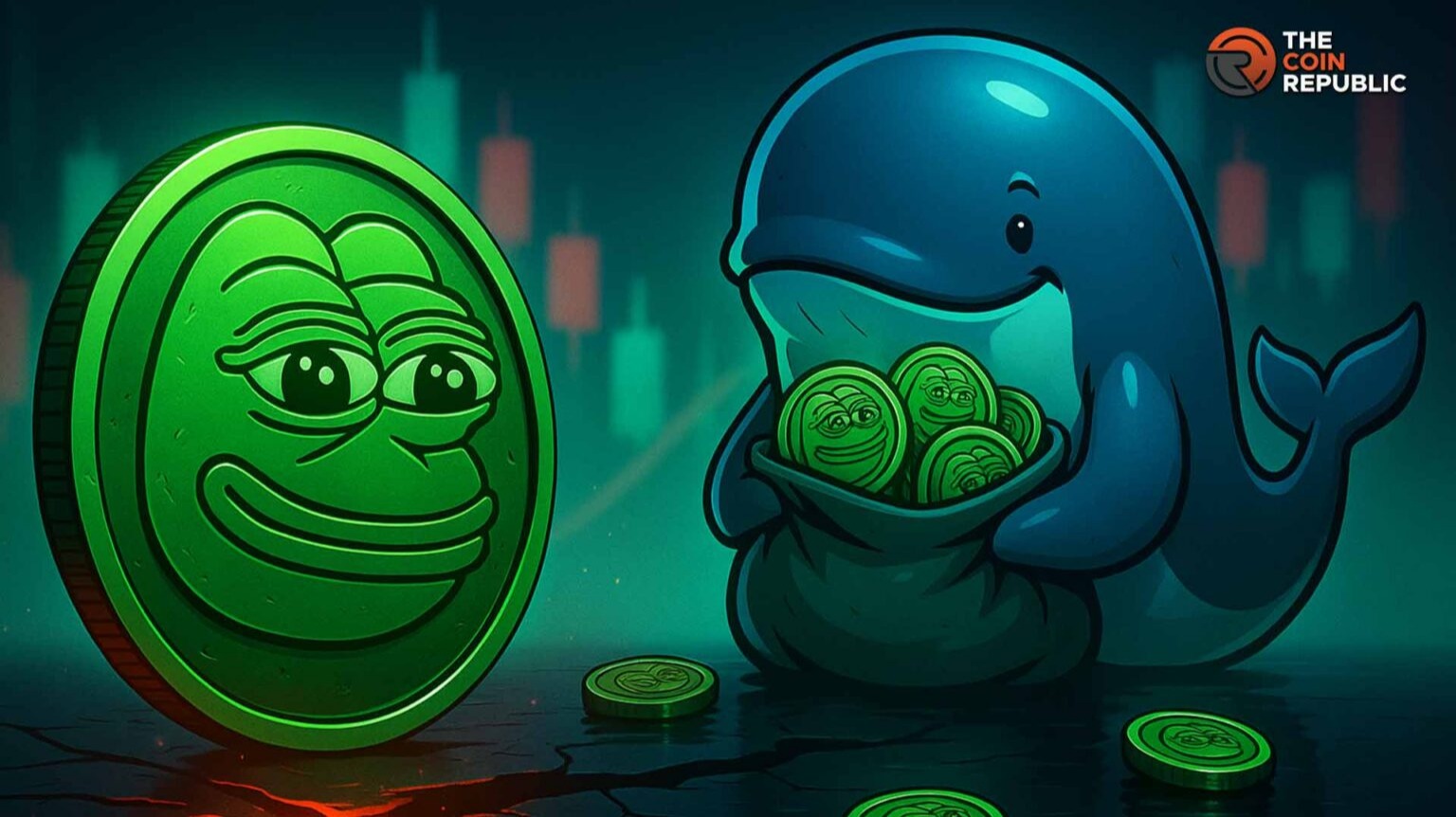 Bitcoin whale movement and Pepe coin analysis illustration