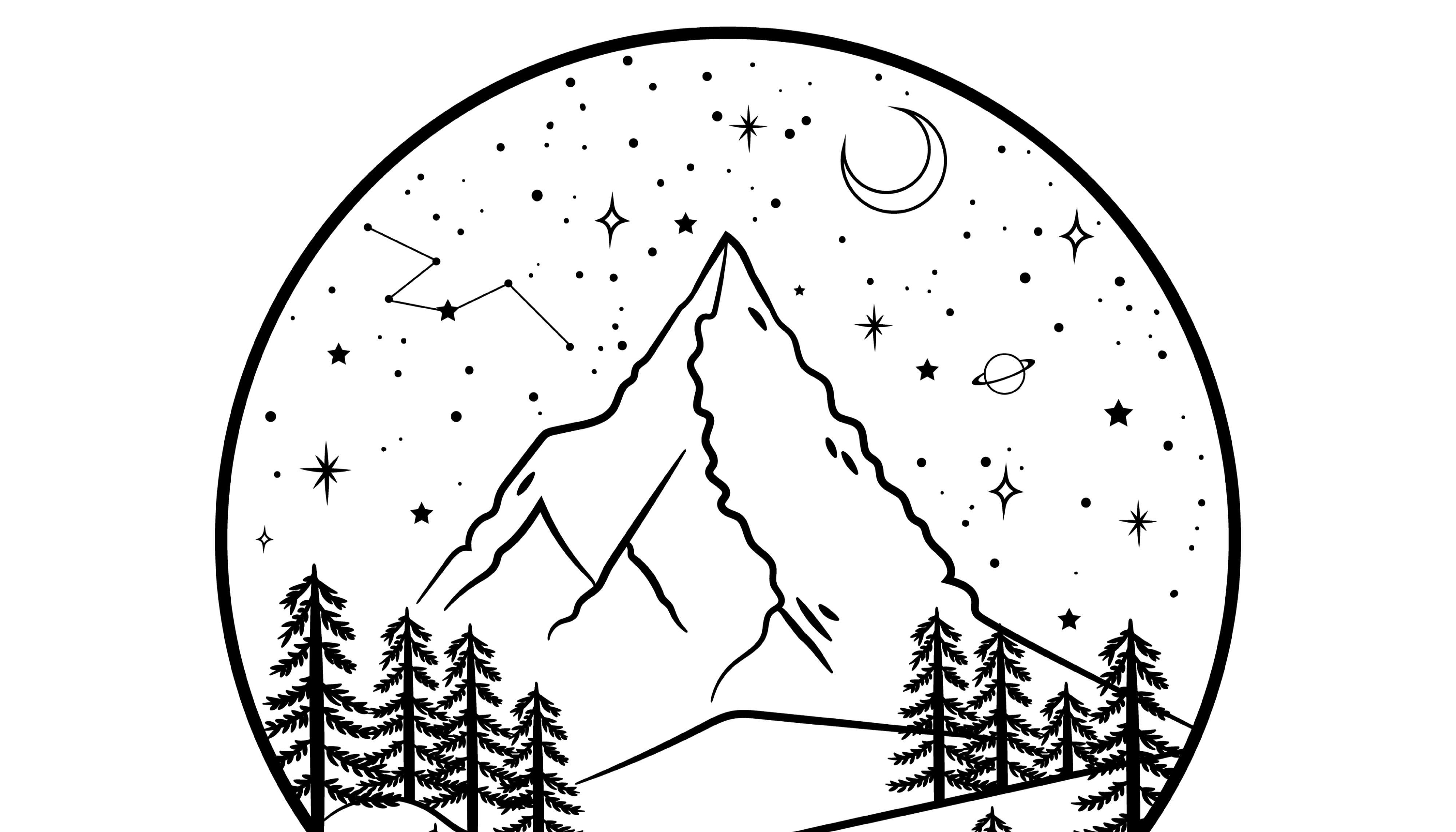 snowy mountains under star-filled sky in black and white