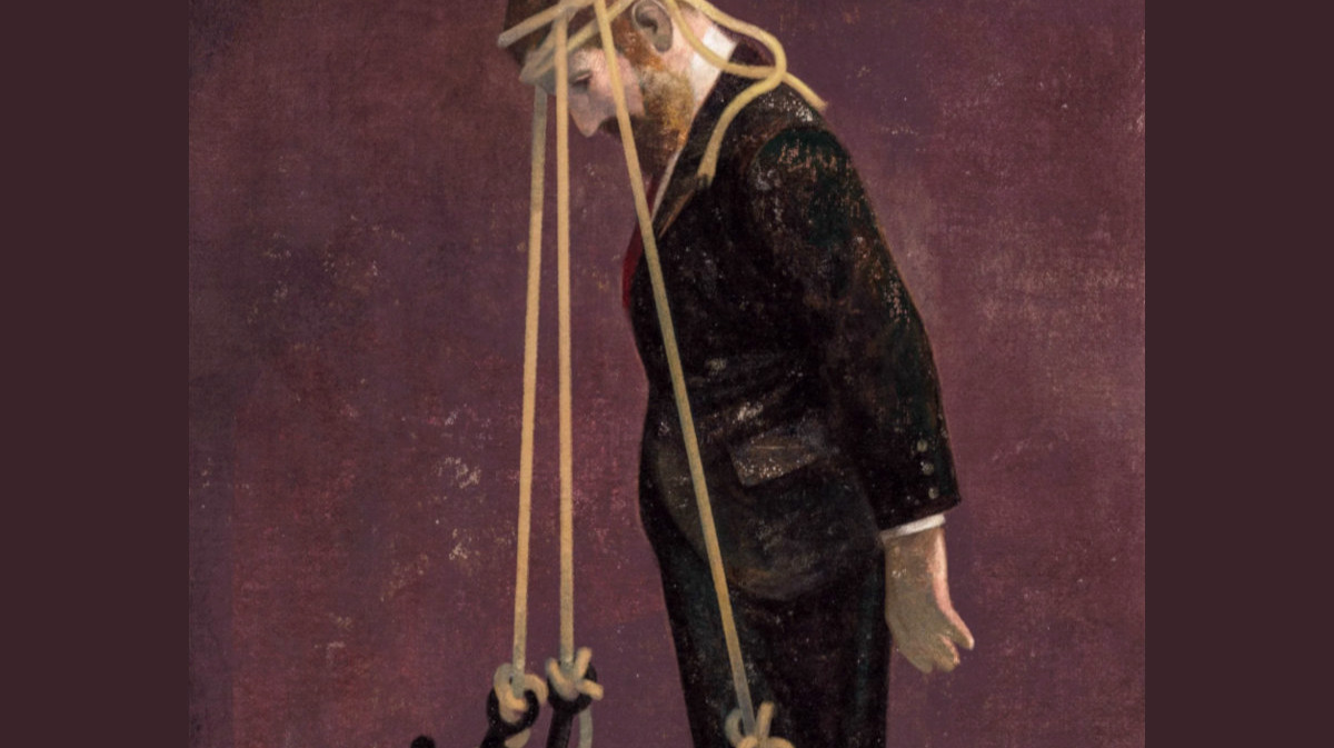 Illustration of a man with anchors tied to his head, by Gérard DuBois