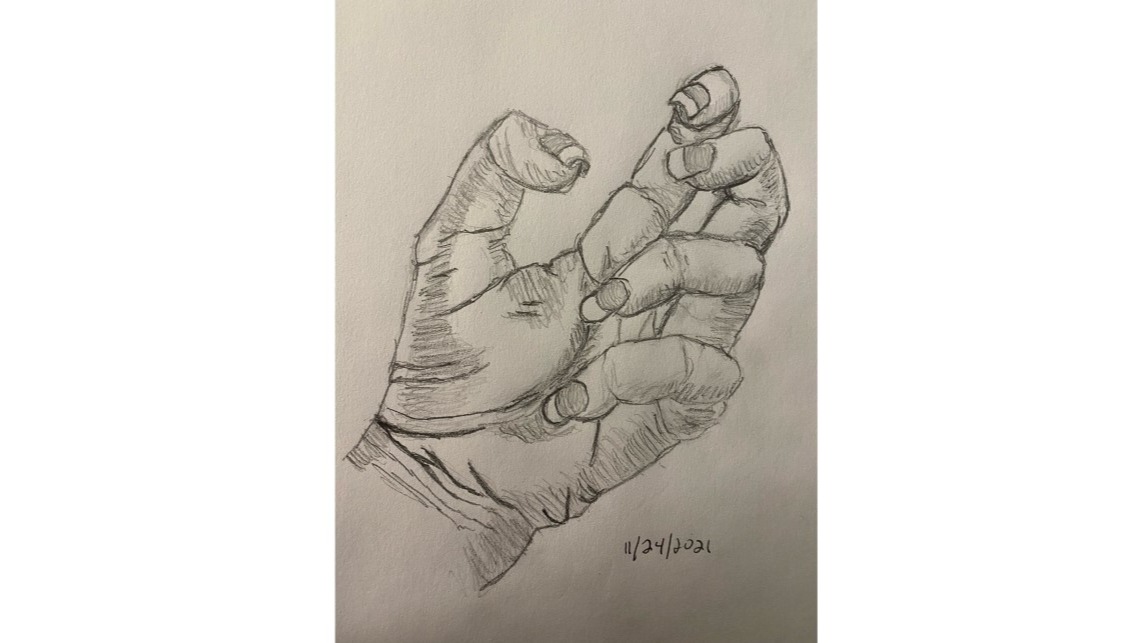 Anatomical study of a hand - pencil