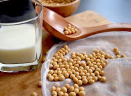 Soymilk and Soybeans side by side