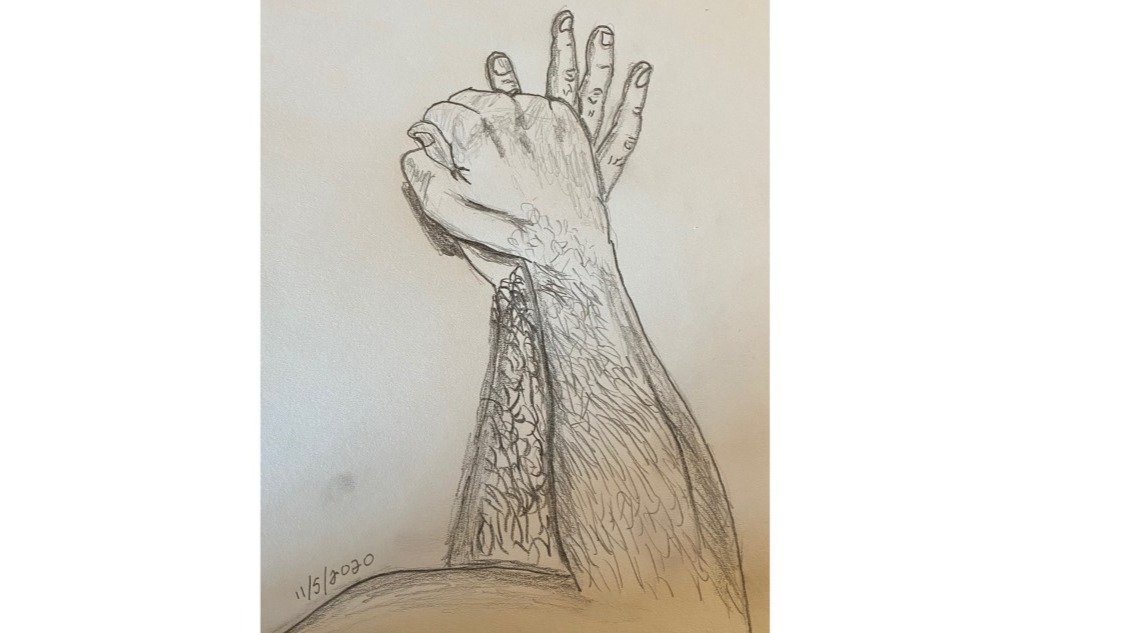 men's hands entwined - hand study in pencil