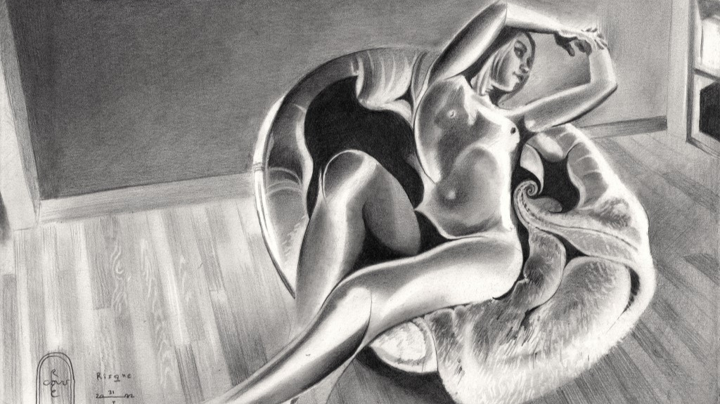 surrealist nude graphite pencil drawing