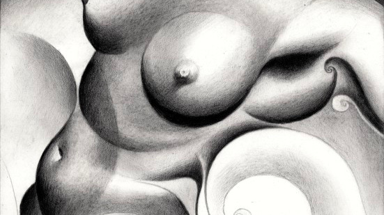 cubist nude graphite pencil drawing