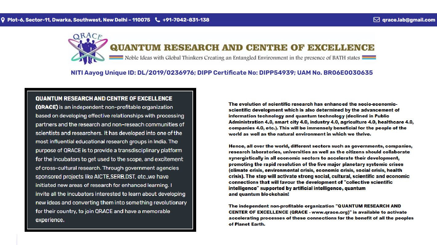 QUANTUM RESEARCH AND CENTER OF EXCELLENCE - QRACE
