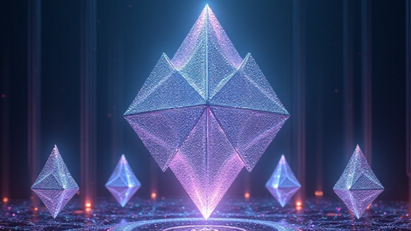 A modern crypto wallet icon surrounded by blockchain symbols, set against a futuristic gradient background, showcasing innova