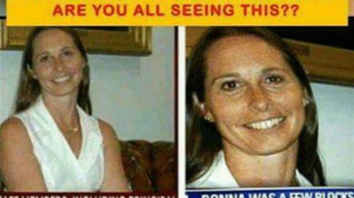 How can she be at two places when one of them she was killed at.  Live news footage still exists somewhere.