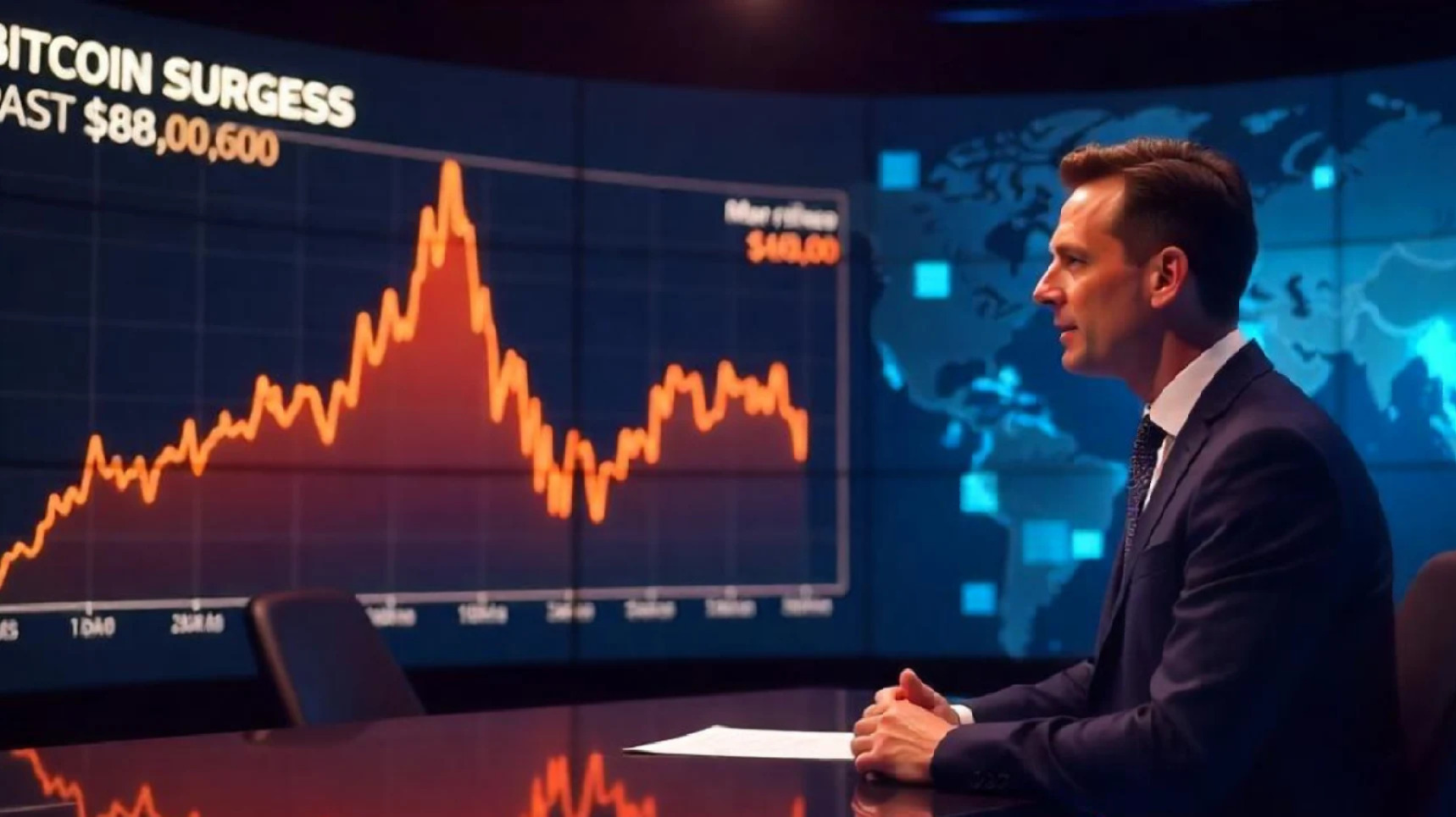 “Investor observing crypto charts with caution.”