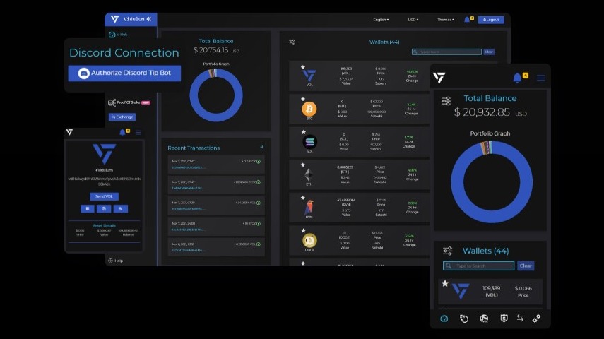 Browser and mobile display of Vidulum Wallet